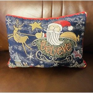 Vintage Christmas Tapestry Needlepoint Throw pillow Santa  “Believe”
